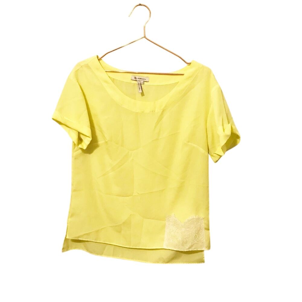 BCBGeneration Yellow Lace Pocket Blouse - Size Medium